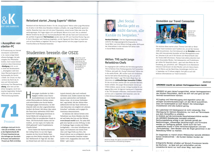 "AMONDO macht es seinen Vertragspartnern leicht" Anzeige in der fvw 17/17 18.08.17
