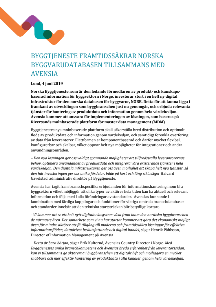 Byggtjeneste framtidssäkrar norska byggvarudatabasen tillsammans med Avensia