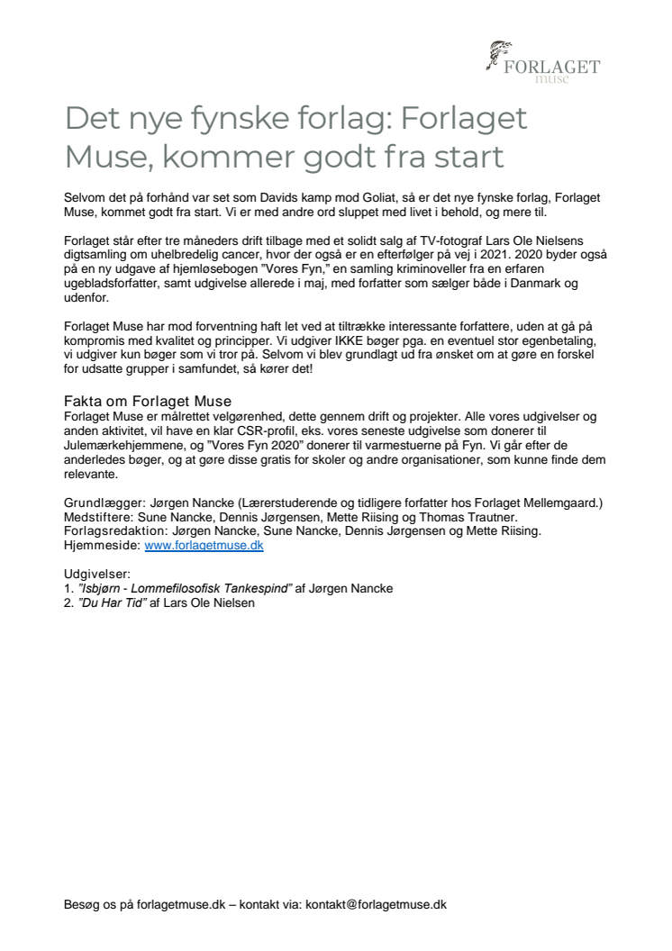 Det nye fynske forlag: Forlaget Muse, kommer godt fra start