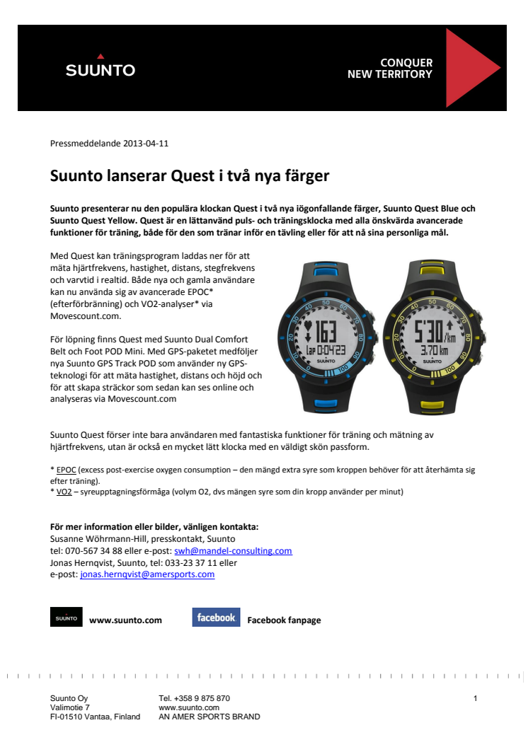 Suunto lanserar Quest i två nya färger