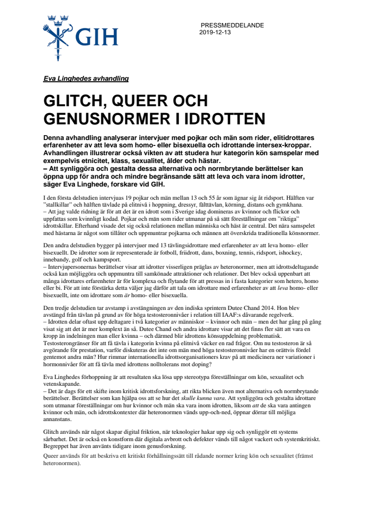 Glitch, queer och genusnormer i idrotten