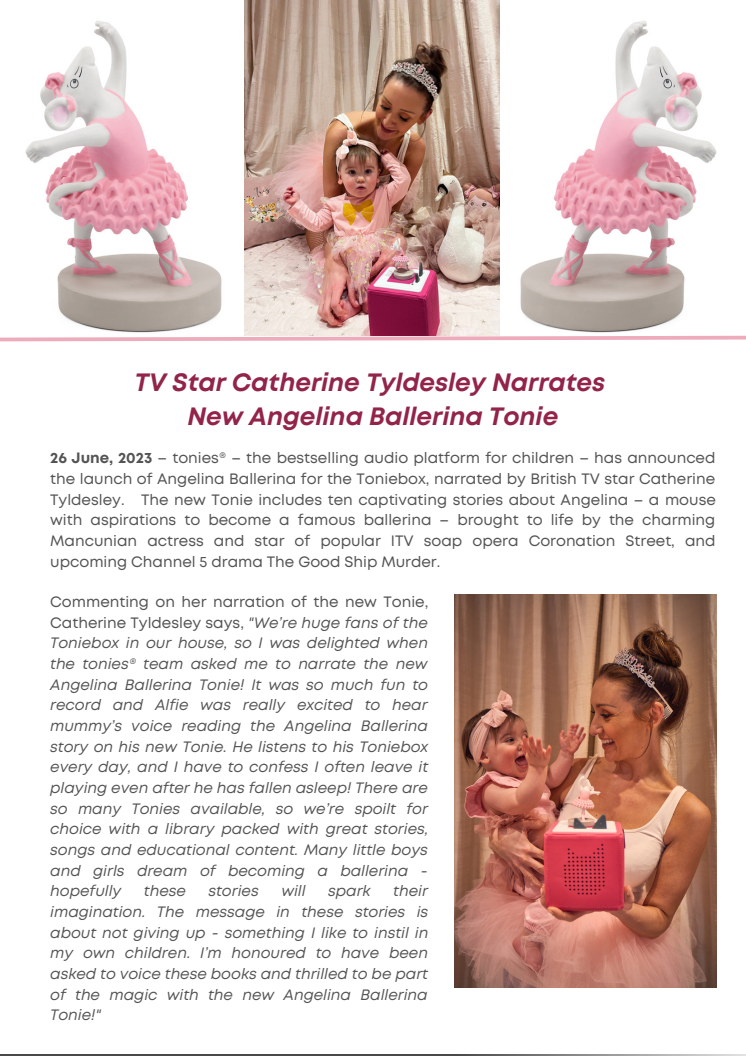 TV Star Catherine Tyldesley Narrates New Angelina Ballerina Tonie