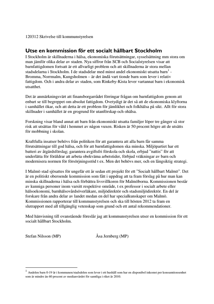 Kommission för ett socialt hållbart Stockholm