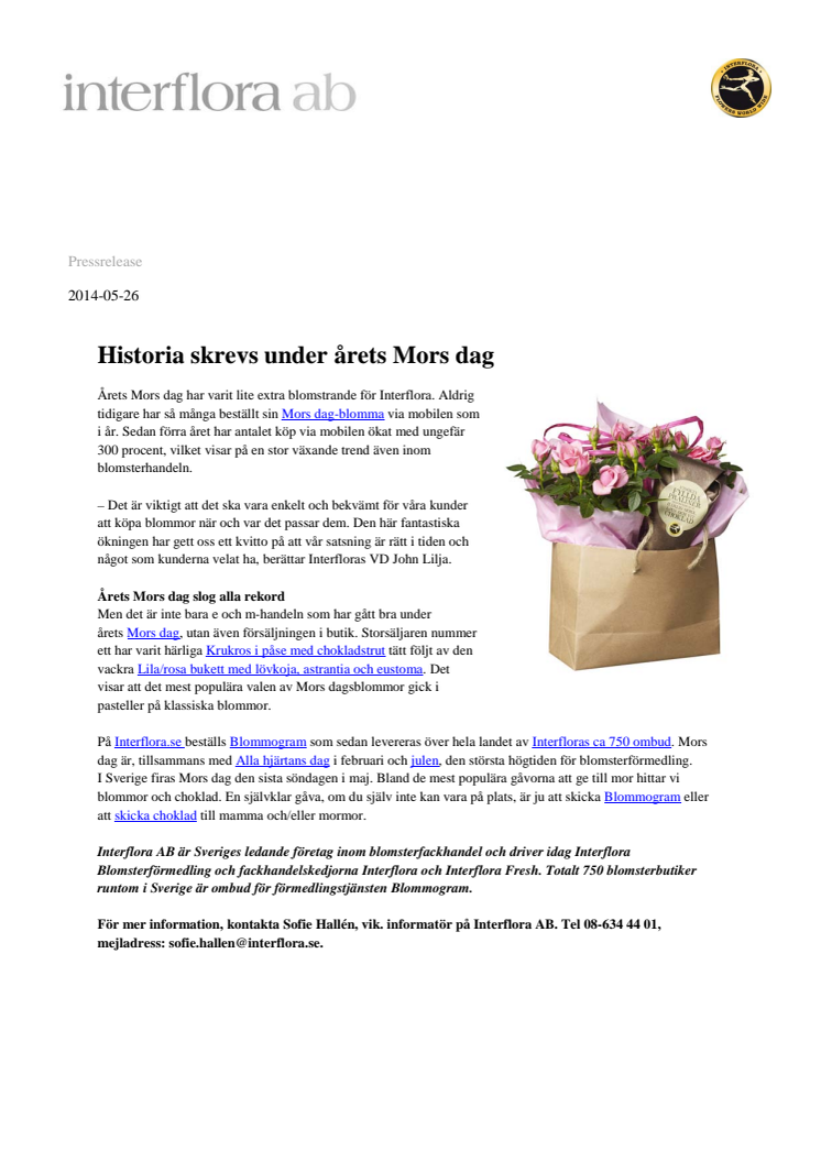 Historia skrevs under årets Mors dag