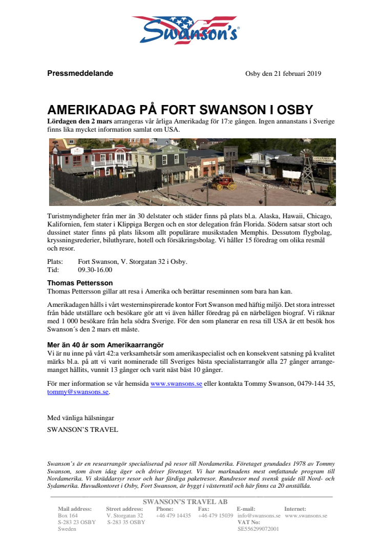 Amerikadag på Fort Swanson i Osby 2 mars