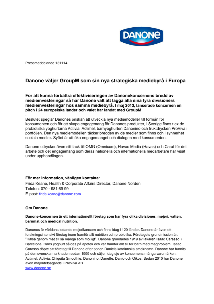 Danone väljer GroupM som sin nya strategiska mediebyrå i Europa 