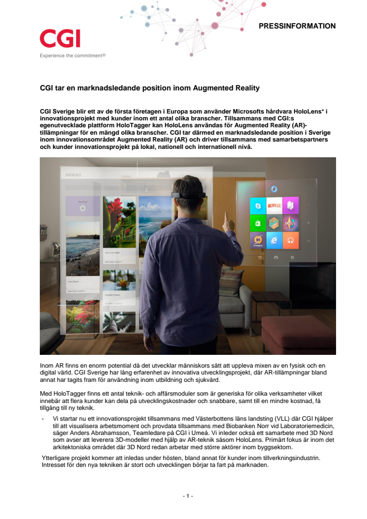 ​CGI tar en marknadsledande position inom Augmented Reality