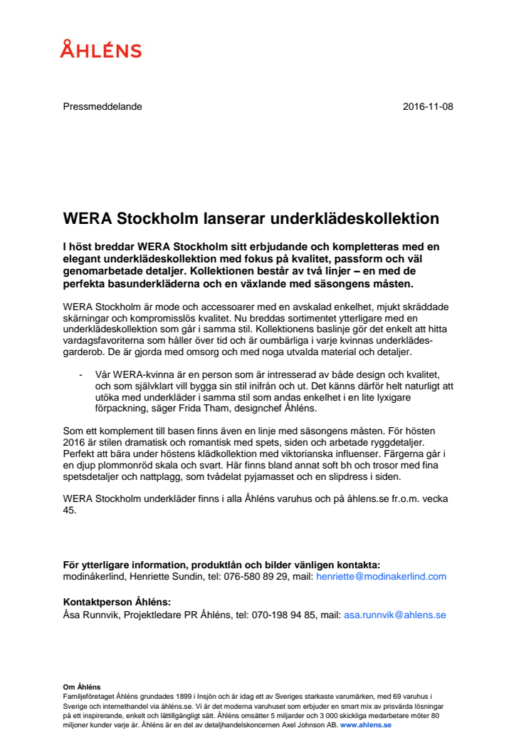 WERA Stockholm lanserar underklädeskollektion