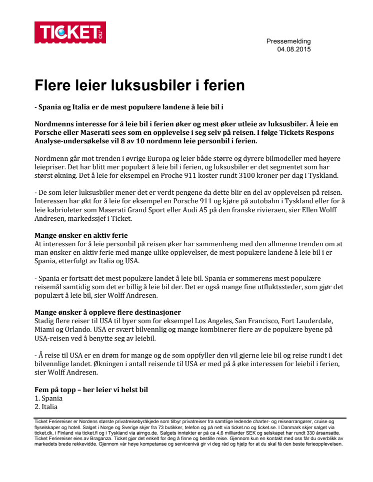 Flere leier luksusbiler i ferien