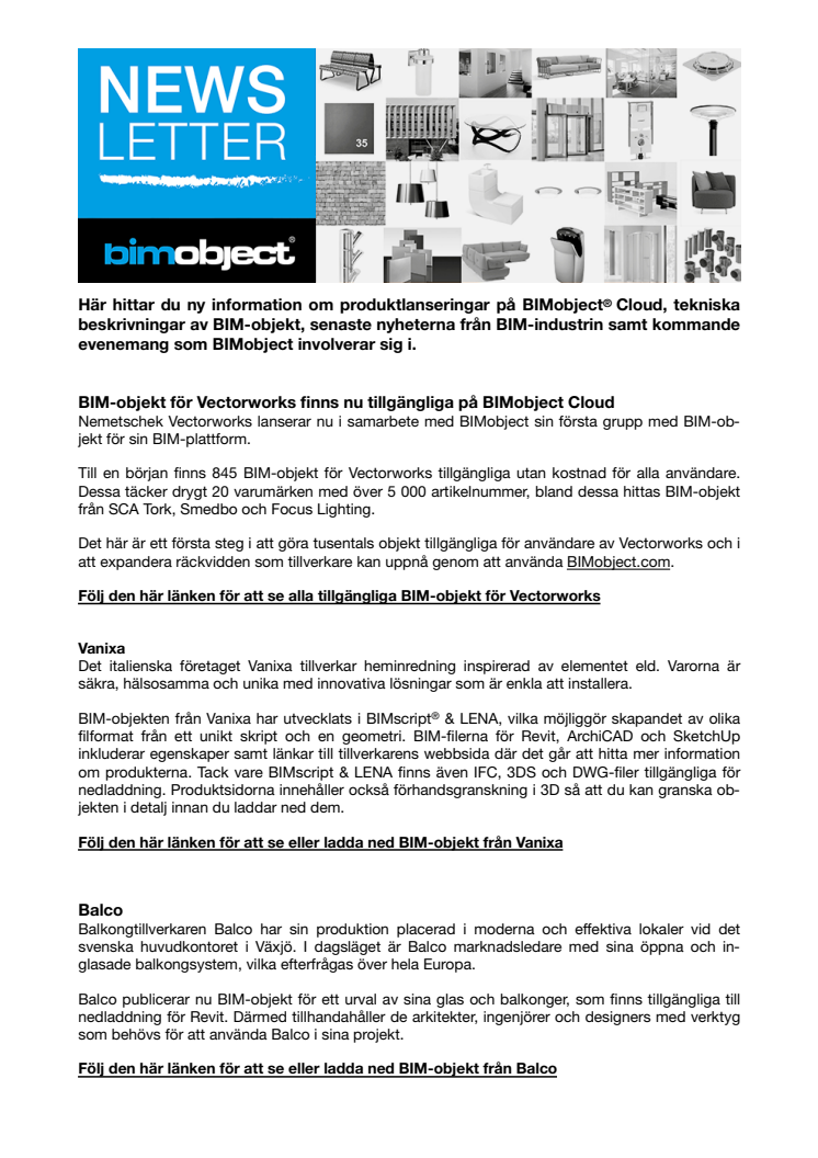Nya BIM-objekt tillgängliga för Vectorworks, Revit, SketchUp och ArchiCAD