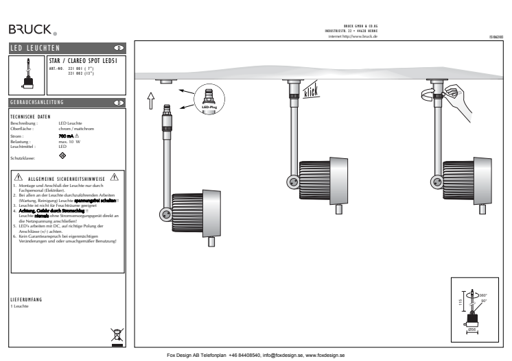 Produktblad Bruck Star Clareo LED51 snabbkoppling som pdf.