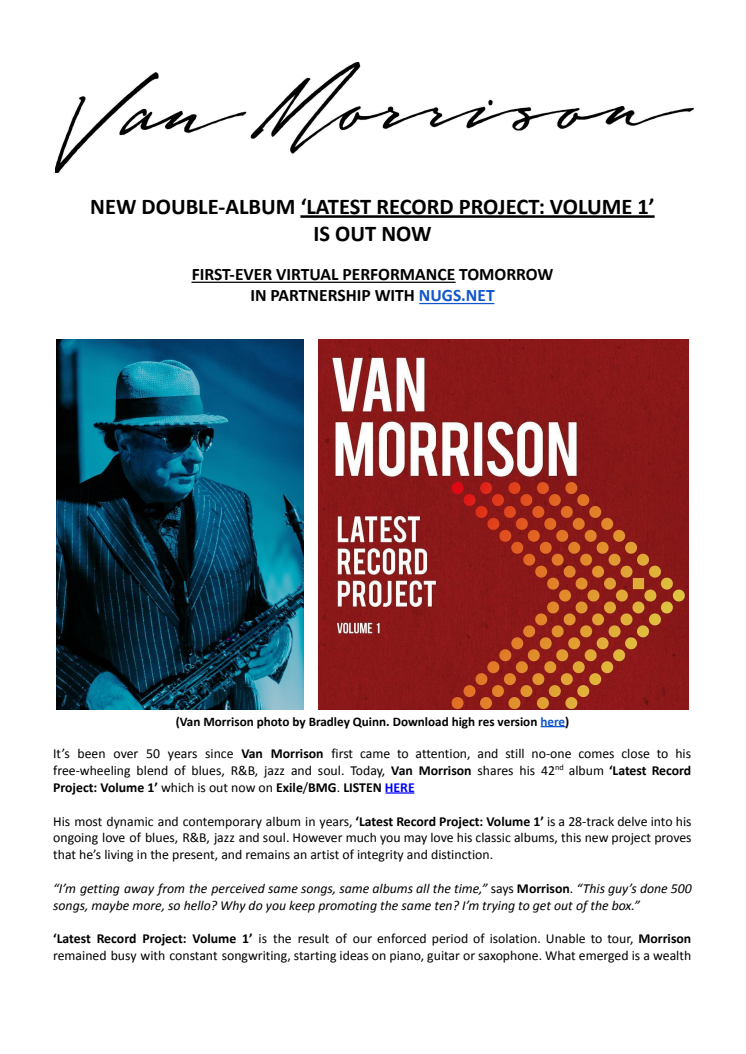 Van Morrison - engelsk pressrelease