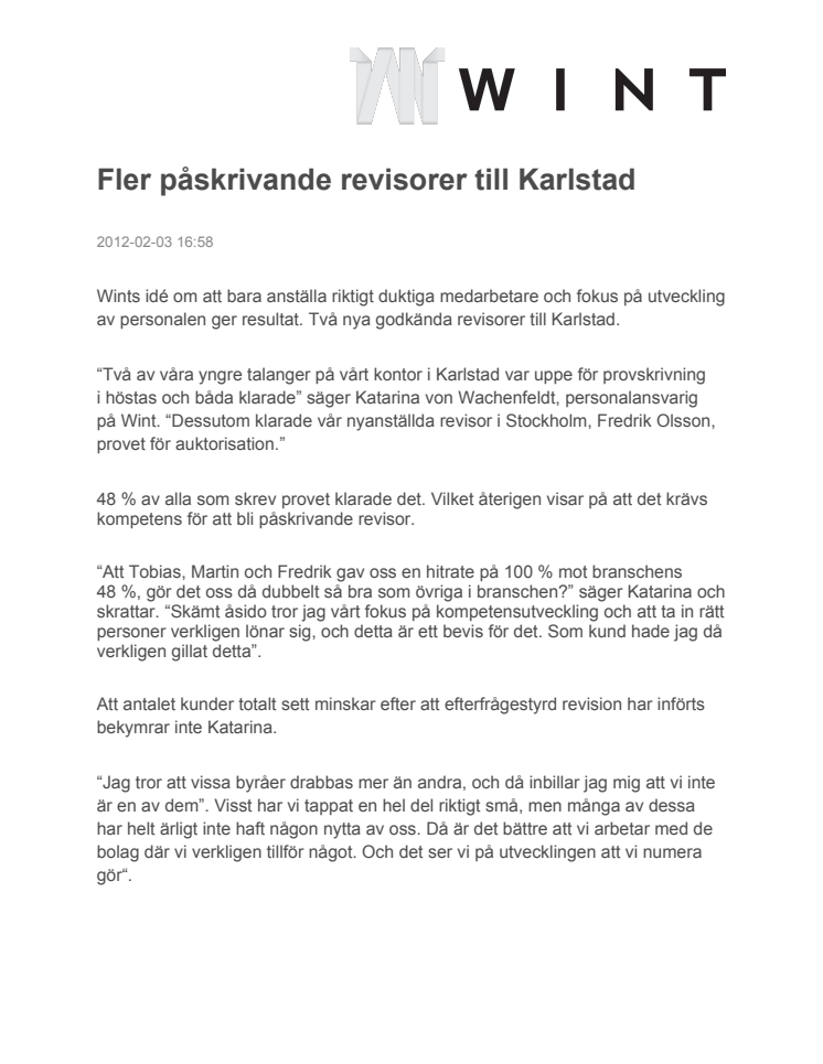 Fler påskrivande revisorer till Karlstad