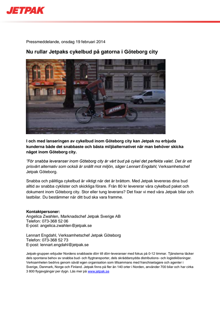 Nu rullar Jetpaks cykelbud på gatorna i Göteborg city