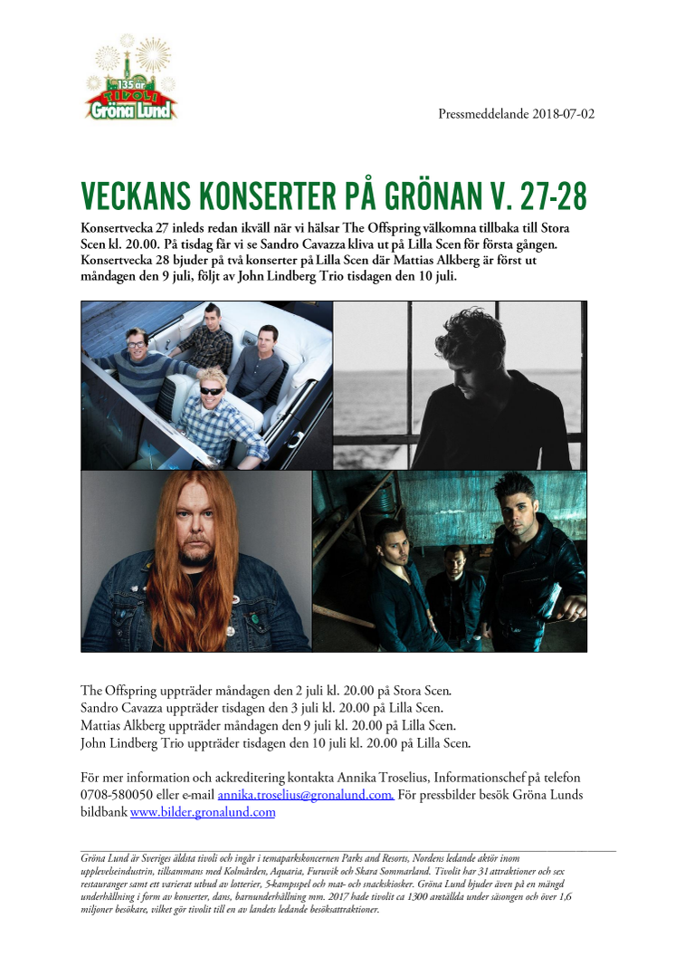 Veckans konserter V. 27-28