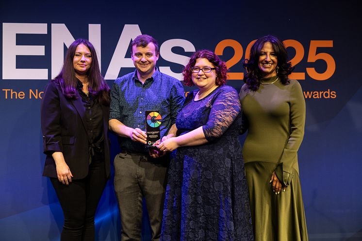 Joe Shimwell, Outreach Specialist from NUSTEM, and Liz Ferguson, Northumberland Learning Lead at North East Museums, are pictured with the STEM Initiative Award.jpg