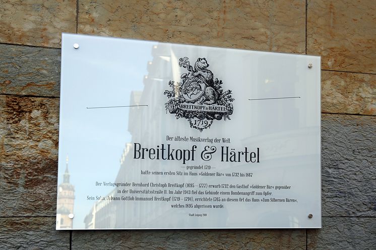 Gedenktafel anlässlich de 300. Gründungsjubiläums des Verlages Breitkopf & Härtel