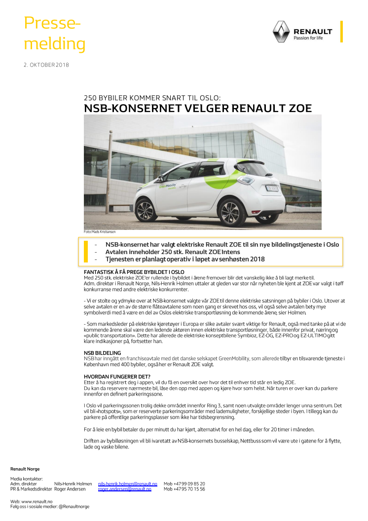 NSB-KONSERNET VELGER RENAULT ZOE