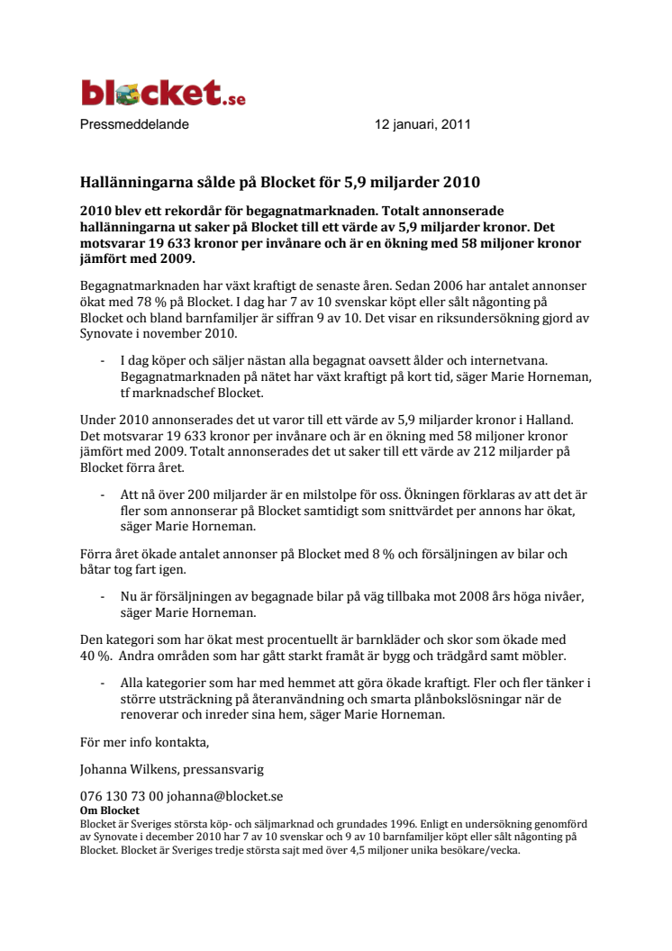 Hallänningarna sålde på Blocket för 5,9 miljarder 2010