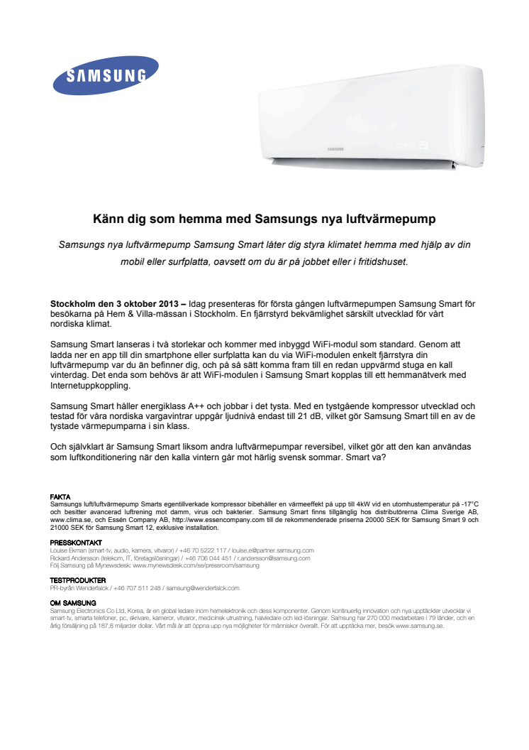 Känn dig som hemma med Samsungs nya luftvärmepump