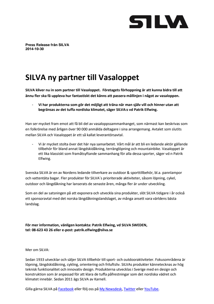 SILVA ny partner till Vasaloppet