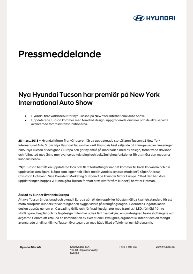 Nya Hyundai Tucson har premiär på New York International Auto Show