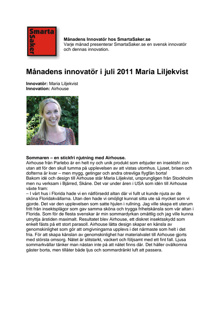 Månadens innovatör i juli 2011 Maria Liljekvist