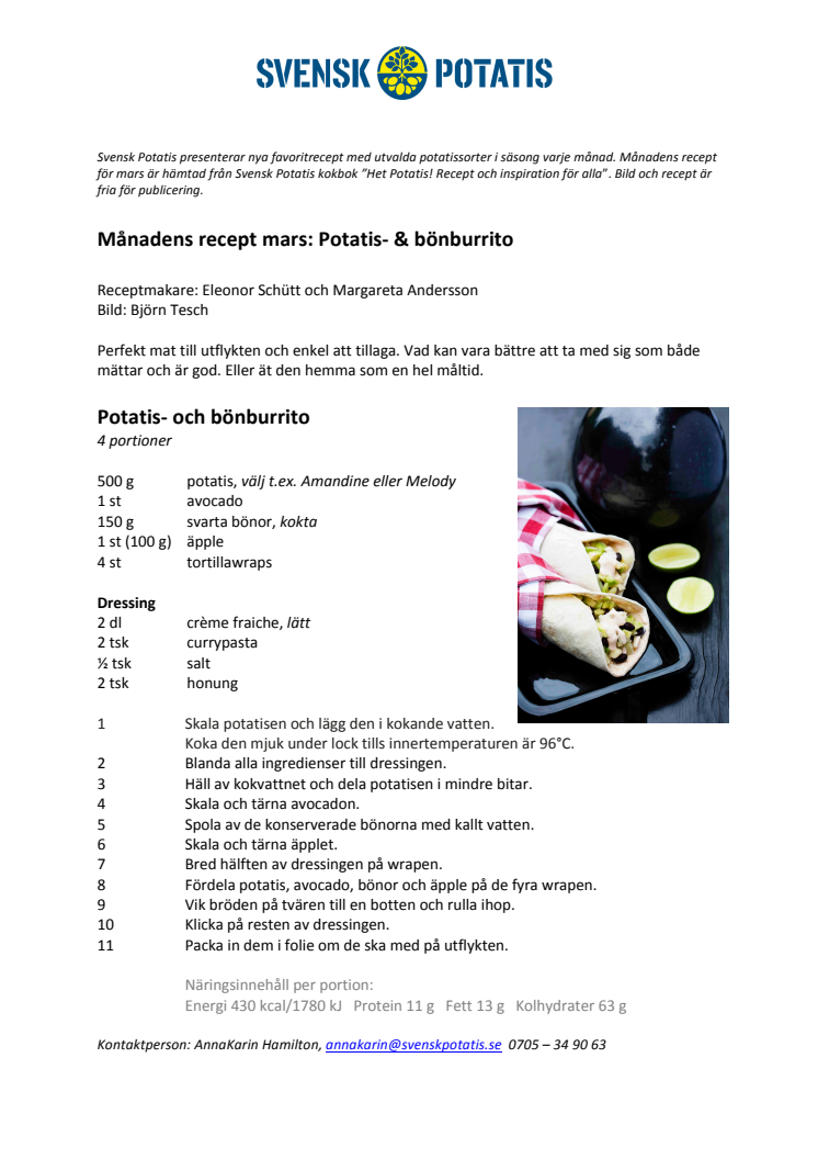 Månadens recept - Potatis - och bönburrito