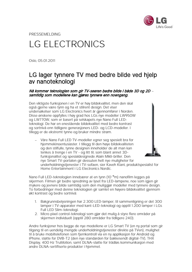 LG lager tynnere TV med bedre bilde ved hjelp av nanoteknologi 