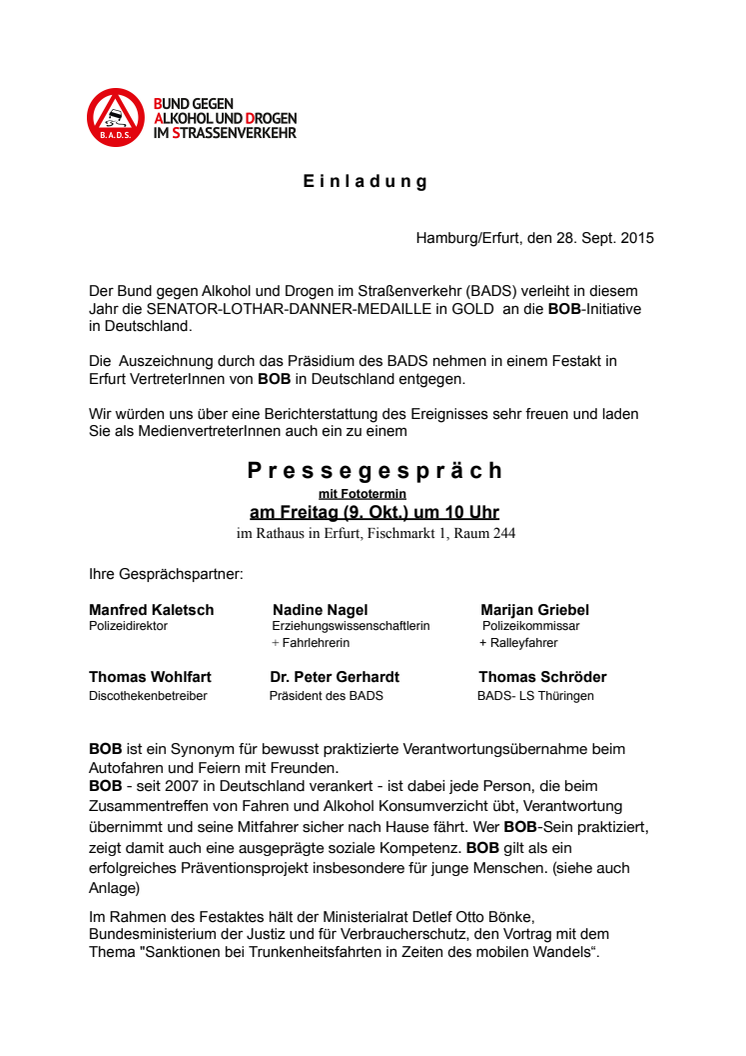 BOB-Initiative erhält Danner-Medaille 2015 in Gold