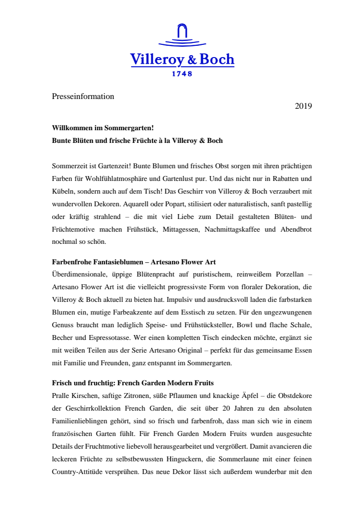Willkommen im Sommergarten! Bunte Blüten und frische Früchte à la Villeroy & Boch	