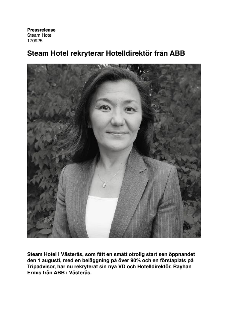 Steam Hotel rekryterar Hotelldirektör från ABB