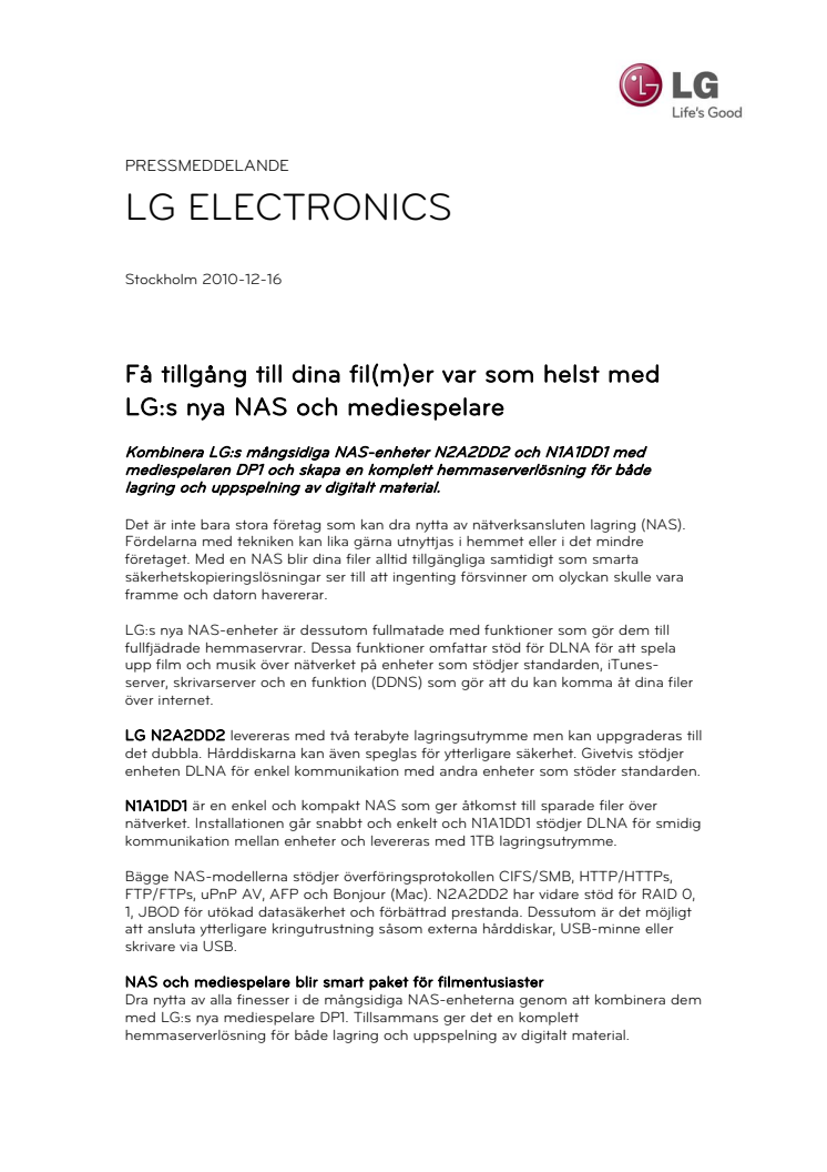 Få tillgång till dina fil(m)er var som helst med LG:s nya NAS och mediespelare 