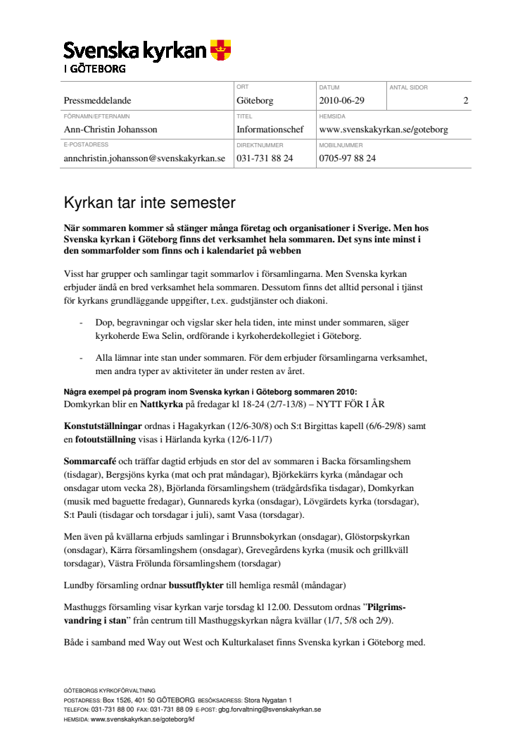 Kyrkan tar inte semester