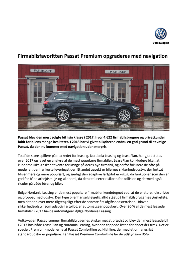 Firmabilsfavoritten Passat Premium opgraderes med navigation
