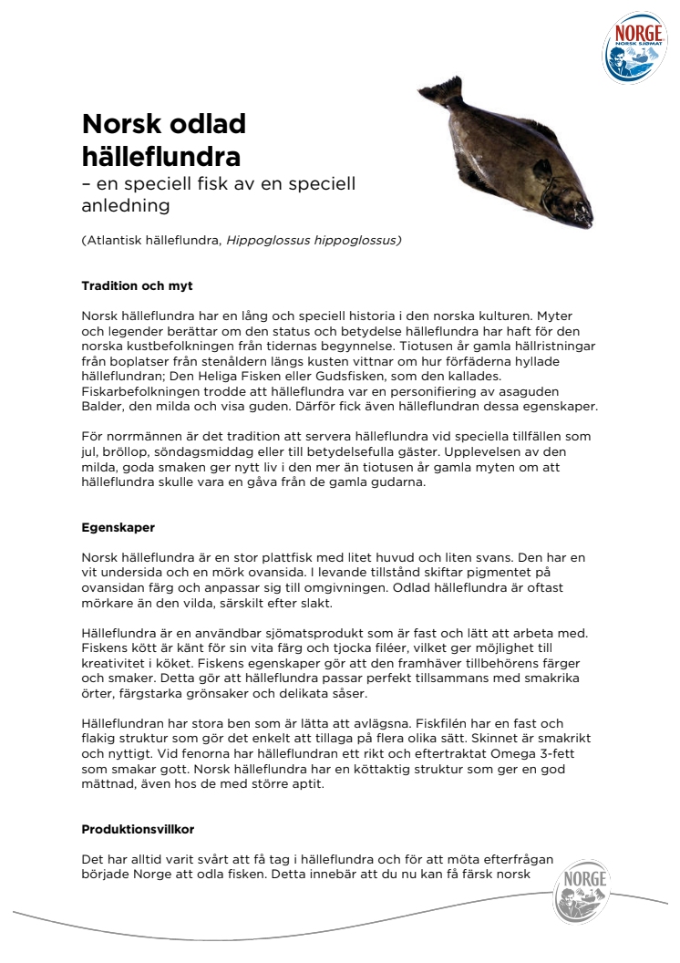 Norsk odlad hälleflundra - faktablad 