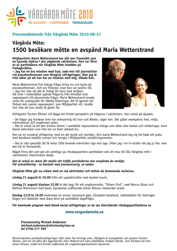 1500 tältbesökare mötte avspänd Maria Wetterstrand
