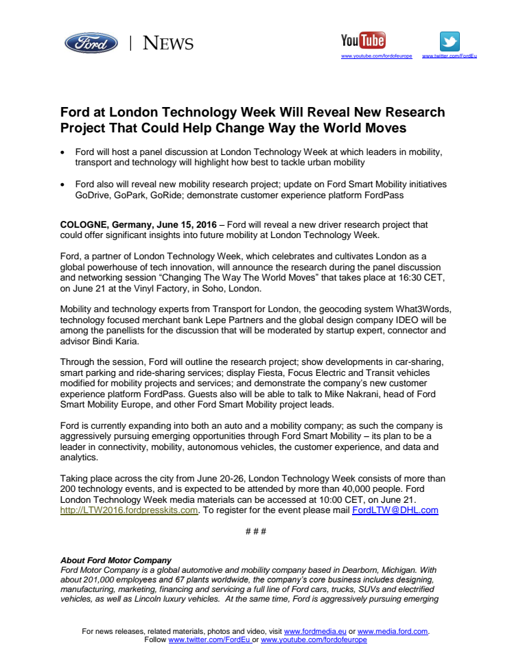 Ford afslører nyt projekt ved London Technology Week
