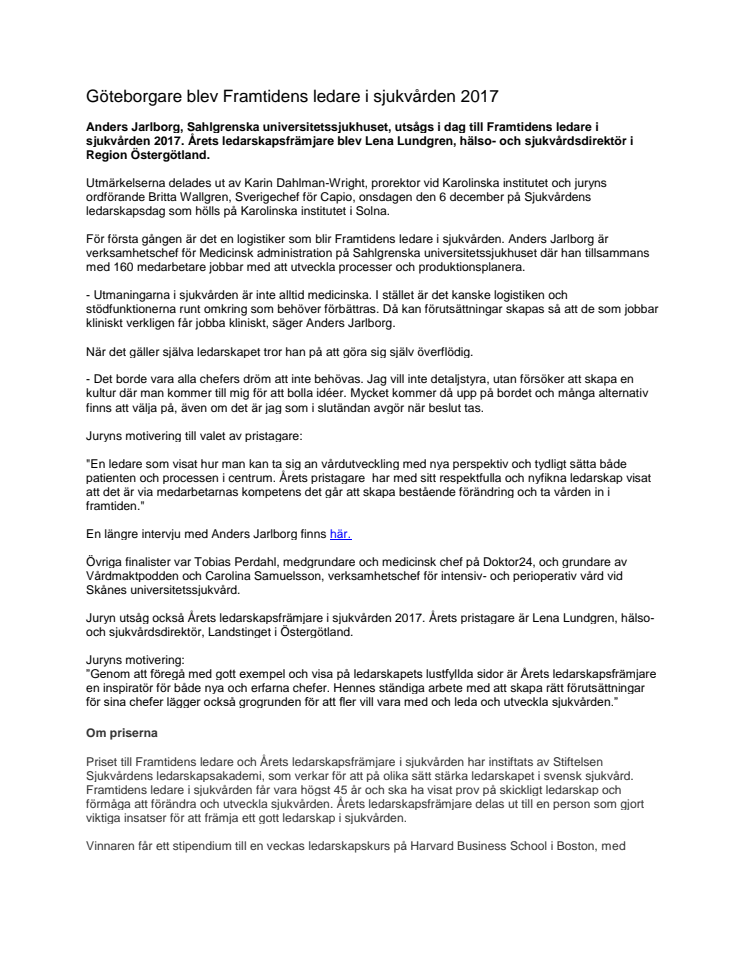 Göteborgare blev Framtidens ledare i sjukvården 2017