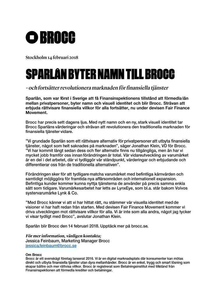 Sparlån byter namn till Brocc