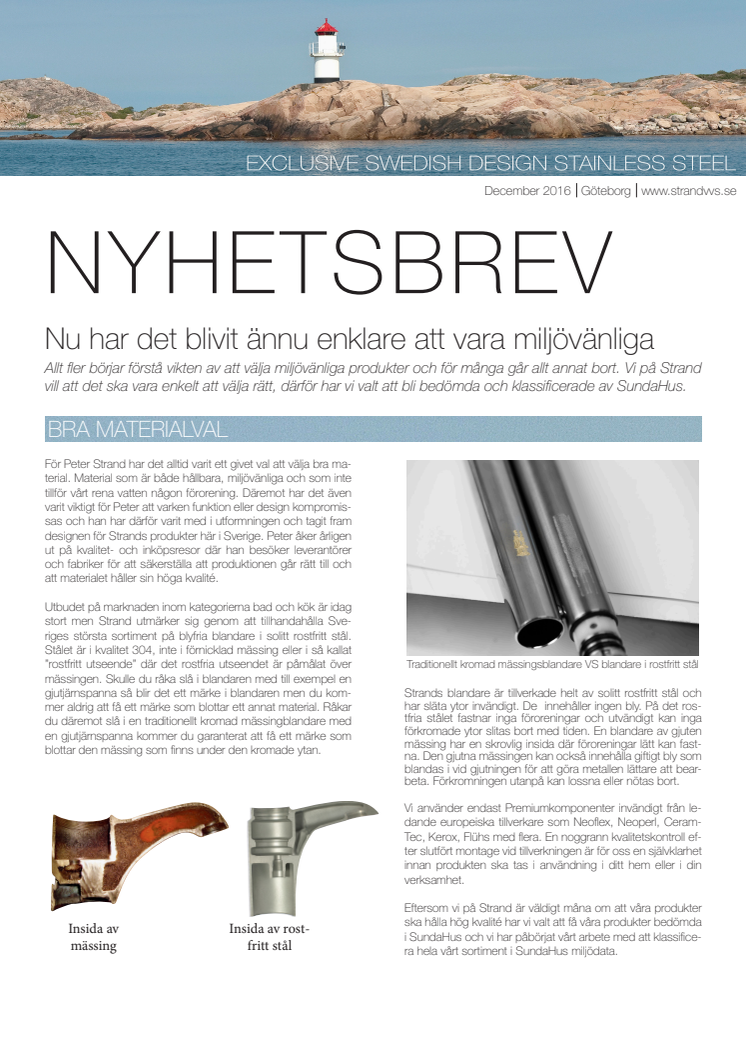 Strand Stainless produkter  bedömda och klassificerade av SundaHus