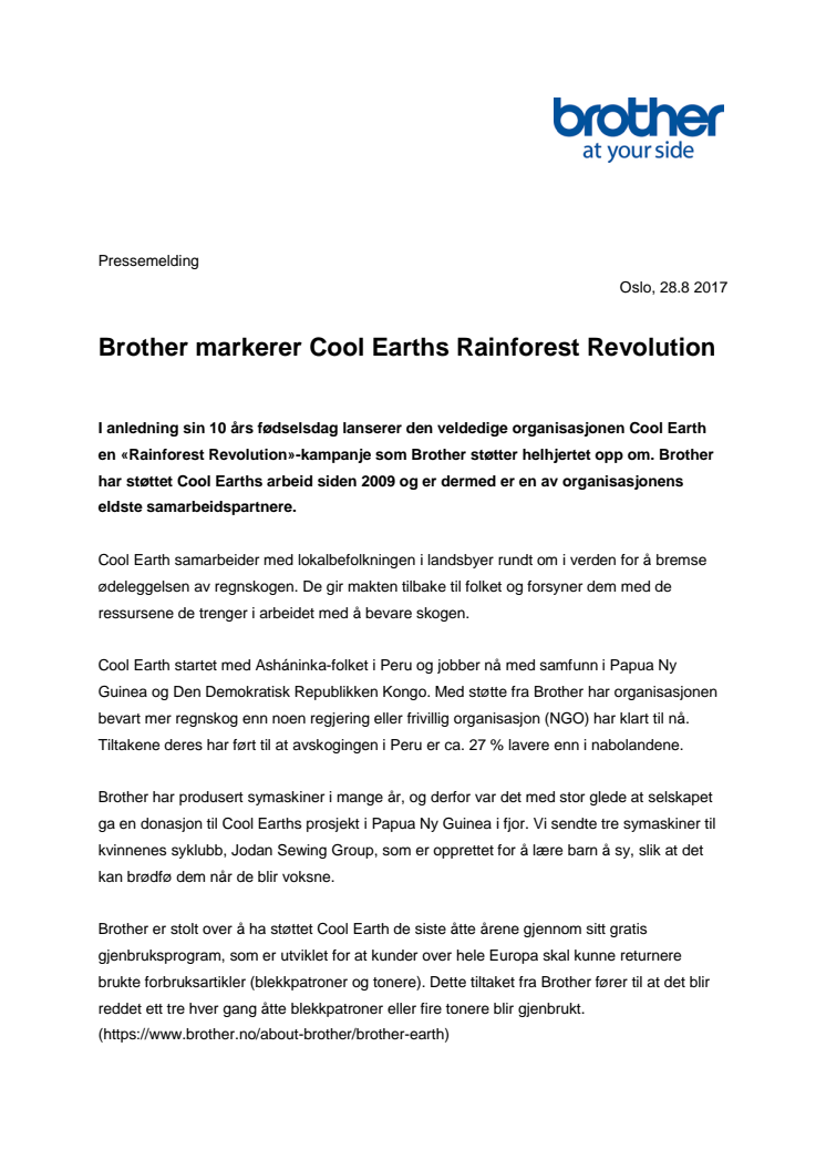 Brother markerer Cool Earths Rainforest Revolution