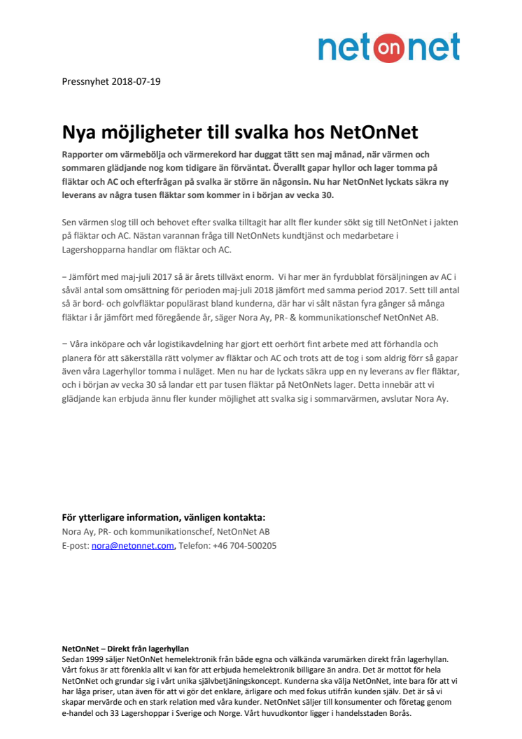 Nya möjligheter till svalka hos NetOnNet