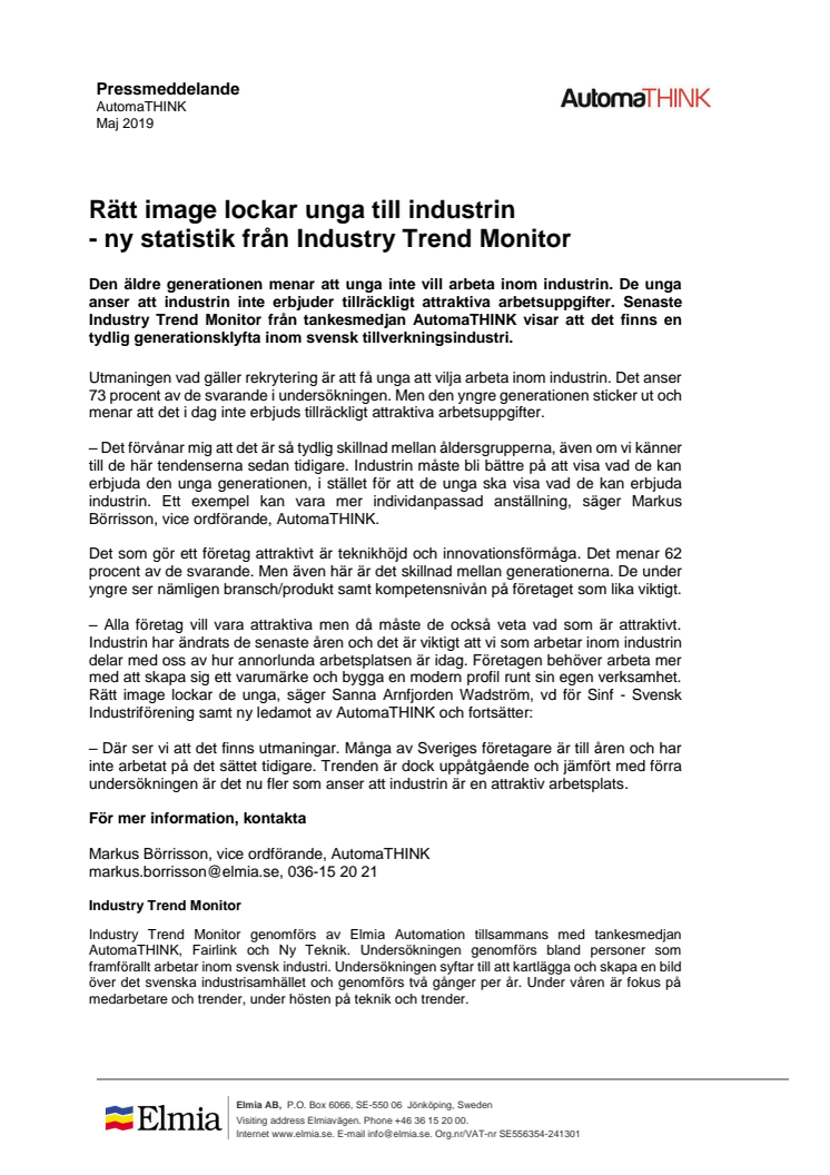 Rätt image lockar unga till industrin - ny statistik från Industry Trend Monitor