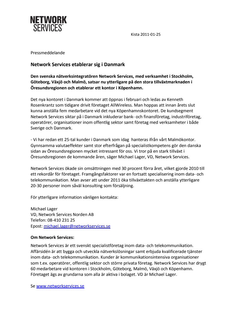 Network Services etablerar sig i Danmark