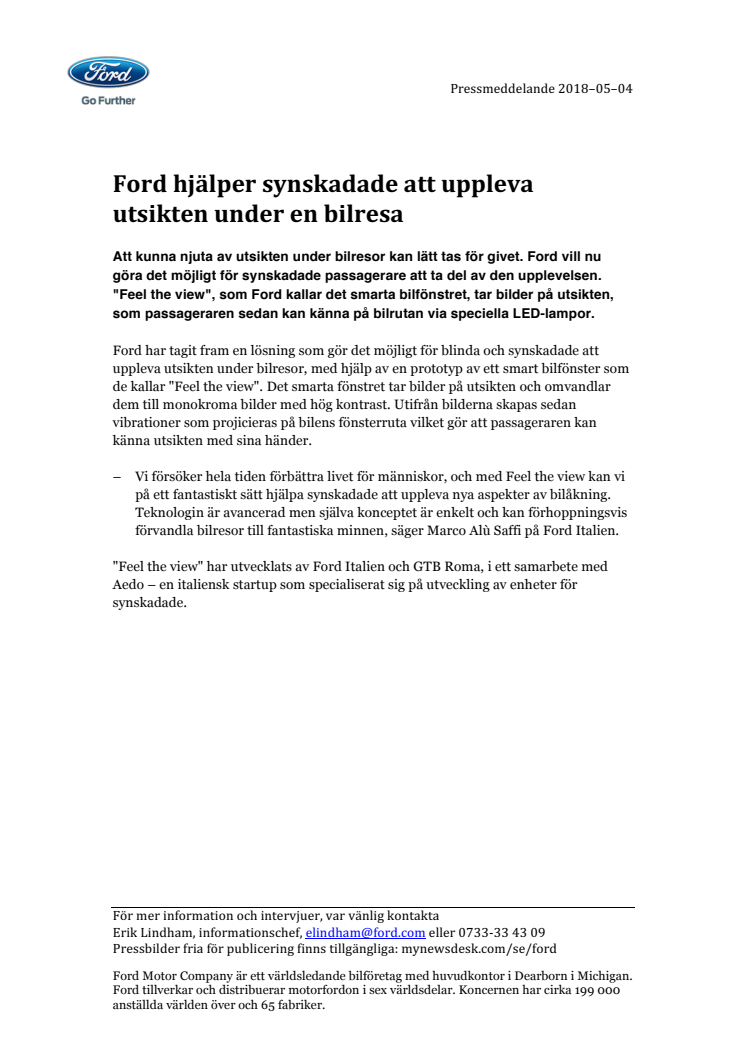 Ford hjälper synskadade att uppleva utsikten under en bilresa