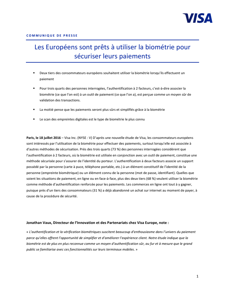 Les Européens sont prêts à utiliser la biométrie pour sécuriser leurs paiements