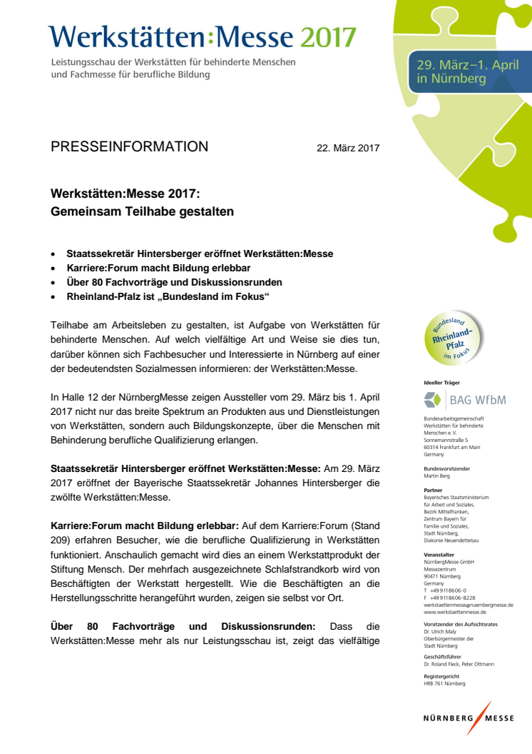 Werkstätten:Messe 2017: Gemeinsam Teilhabe gestalten