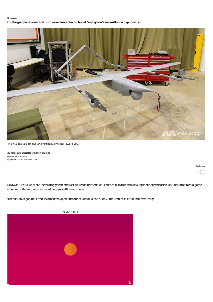 Cutting-edge drones and unmanned vehicles to boost Singapore's surveillance capabilities