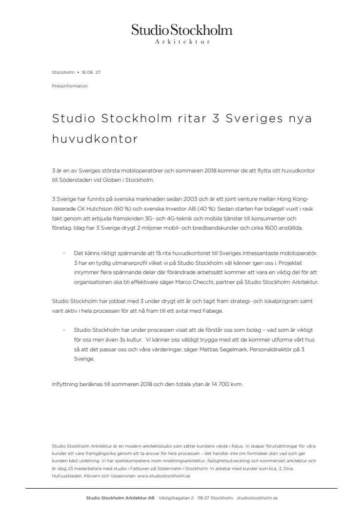 Studio Stockholm Arkitektur ritar 3 Sveriges nya huvudkontor